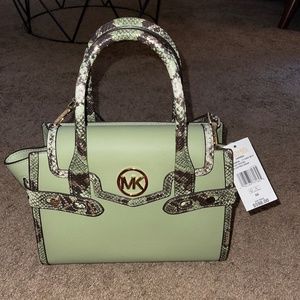 Michael Kors Carmen Light Sage Vegan Flap Satchel